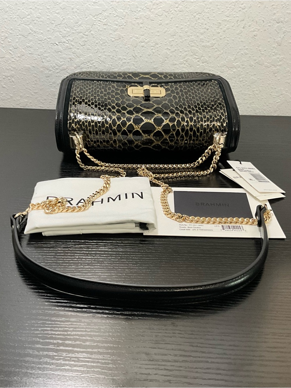 Brahmin Rosalie BLACK CAVATICA Crossbody Shoulder Bag Snake Print - Picture 6 of 8